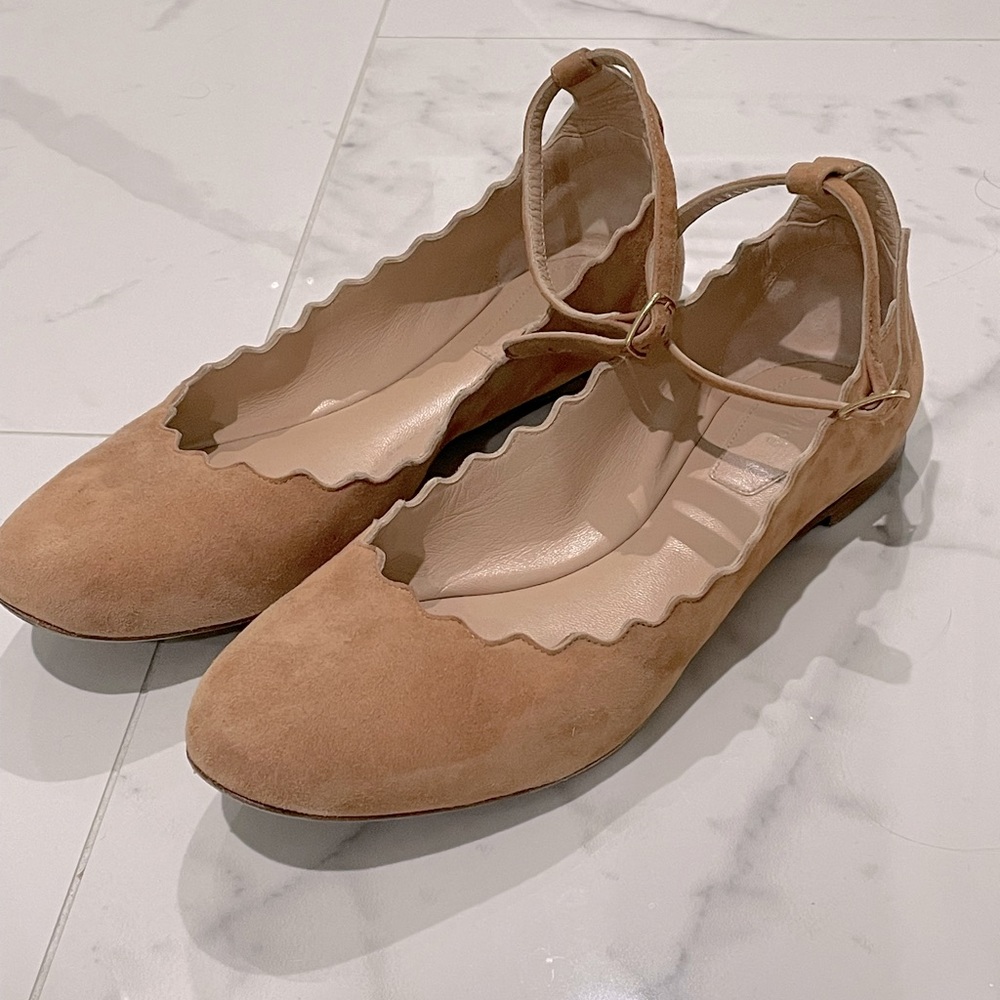 Chloe Suede Scalloped Ballet Flats